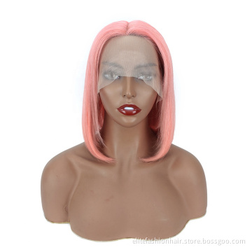 Silky Straight Brazilian Virgin Hair Lace Frontal Wigs Rose Pink Bob Wigs for Black Women T-part Lace Front Human Hair Bob Wigs